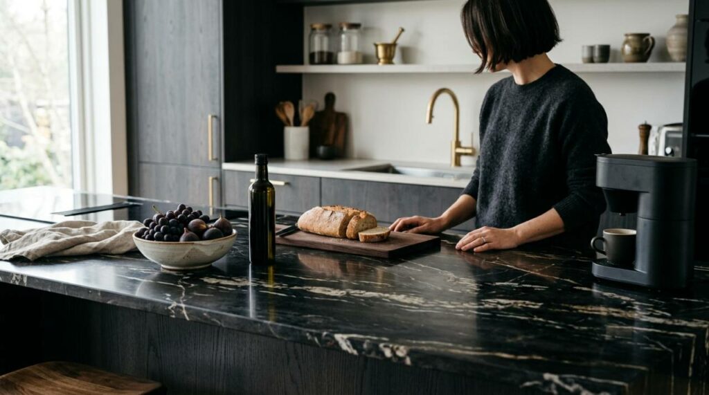 Marbre sombre : le nouveau chic du plan de travail
